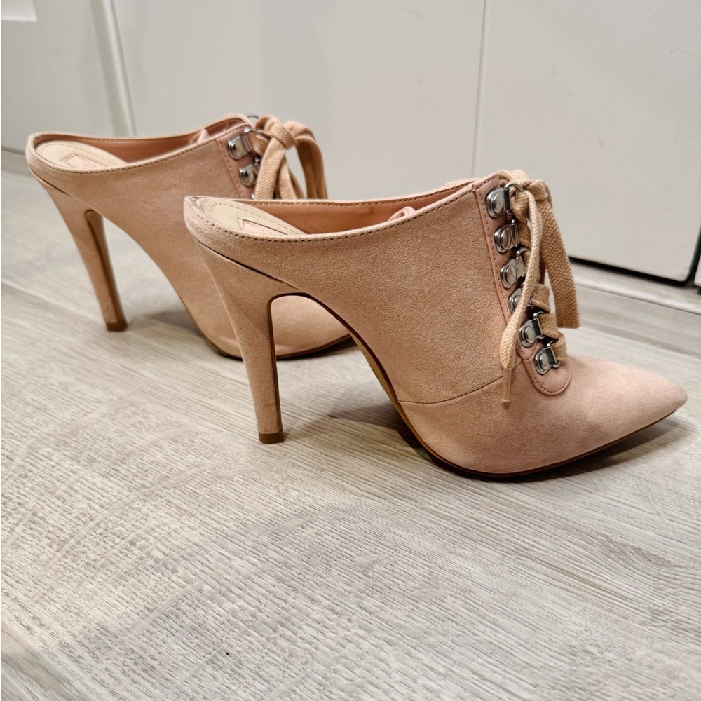 Pink Nude Lace-Up Stiletto Heels
